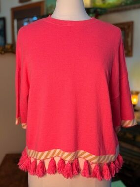 Lilly Pulitzer Bright Pink Tassel-Hem Short Sleeve Sweater